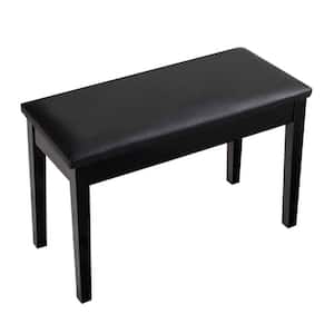 Black PU Leather Piano Bench Solid Wood Padded Double Duet Keyboard Seat w/Storage Box (19.5 in. x 29.5 in. x 14 in.)