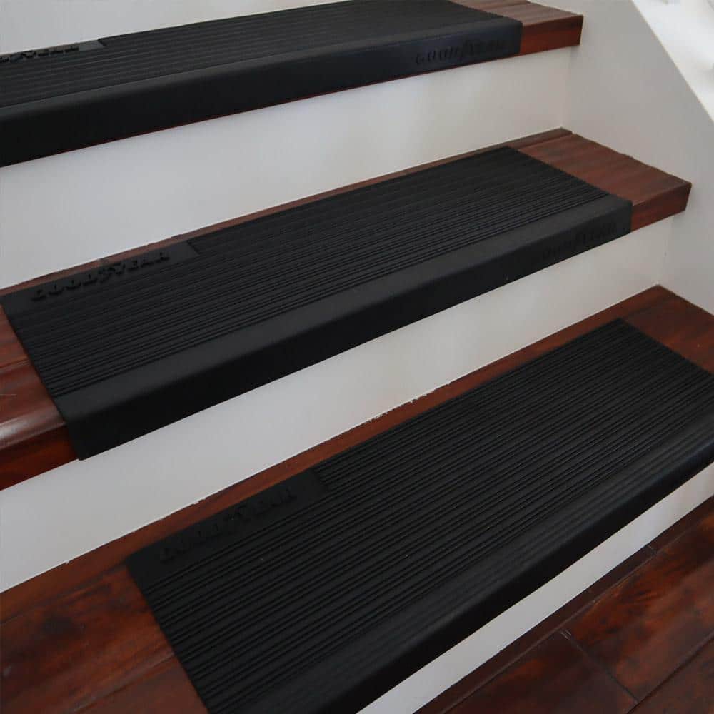 Goodyear Black Rubber Non-Slip Stair Treads 9.75" x 29.75" (6 Pack)