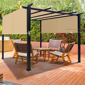 10 ft. x 10 ft. Steel Outdoor Pergola with 2 Adjustable and Removable Khaki Canopies