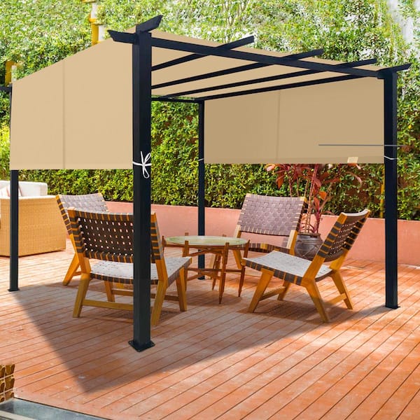 LAUREL CANYON 10 ft. x 10 ft. Steel Outdoor Pergola with 2 Adjustable and Removable Khaki Canopies