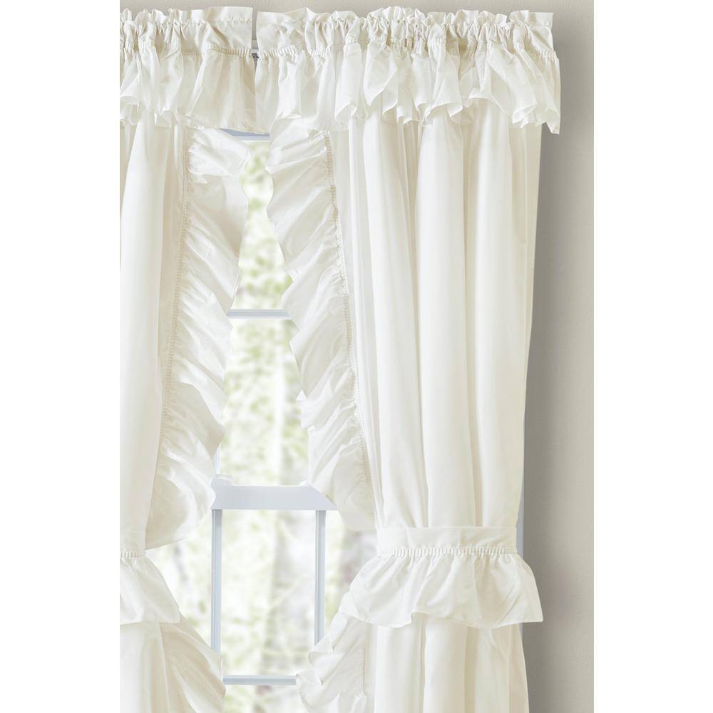 Natural Cotton Polyester Ruffled Rod Pocket Curtain Panel Pair