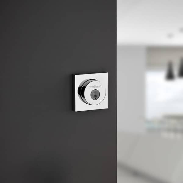 Square Contemporary Polished Chrome Single Cylinder Deadbolt Featuring SmartKey Security