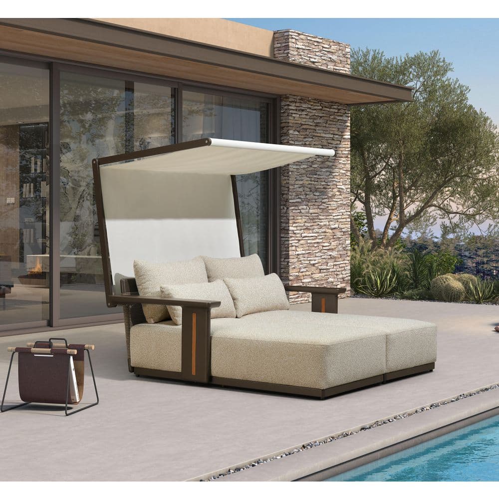 2-Person Aluminum Bronze Finish Outdoor Day Bed with Beige Cushions and Pillows Outdoor Chaise Lounge price history on PriceWatchPro