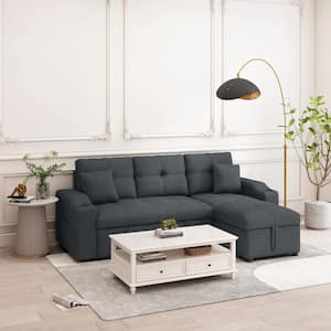 96 in. W Square Arms Polyester Mid-Century L Shaped eversible Sectional Sofa in Dark Gray