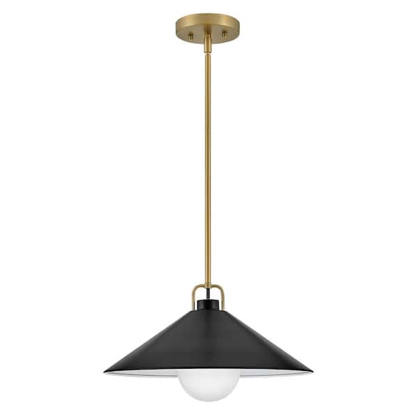 LARK - Milo Lacquered Brass + Black Conical Shade Pendant Light
