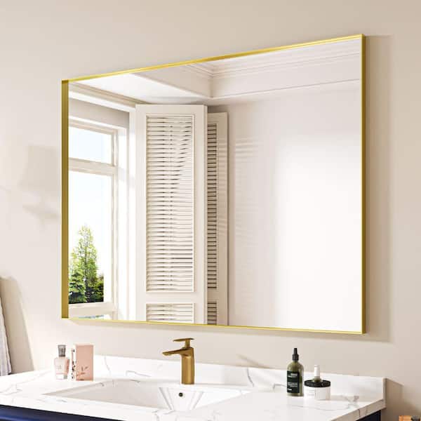 waterpar 48 in. W x 36 in. H Rectangular Aluminum Framed Wall Bathroom Vanity Mirror in Brushed Gold