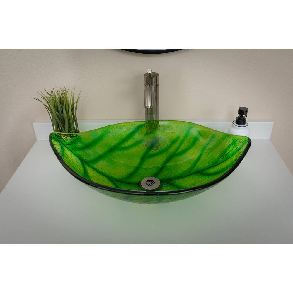 Green Leaf Shaped Tempered Glass Vessel Sink