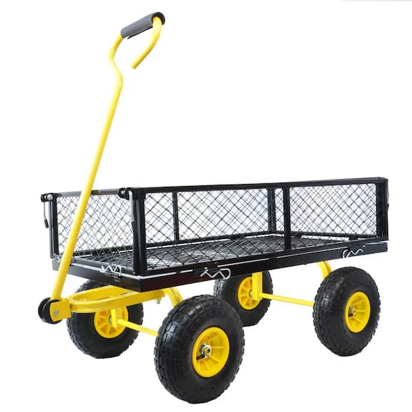 Flynama 4.3 cu. ft. Outdoor Metal Camping Wagons Portable Garden Cart to transport firewood Grocery in Black