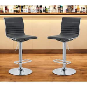 37.00 in. H Black Adjustable Height Metal Bar Stool with Faux Leather Seat (Set of 2)