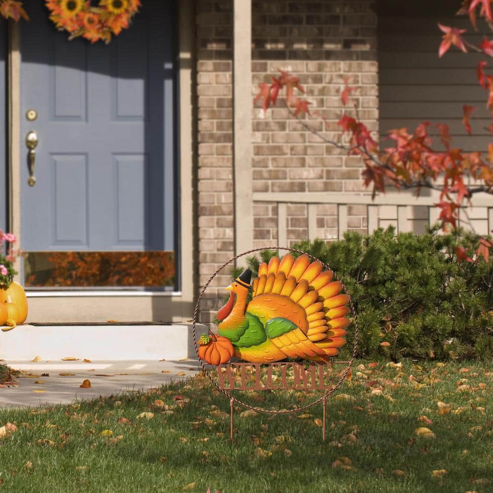 30" Thanksgiving Metal Turkey Yard Stake with Welcome Sign