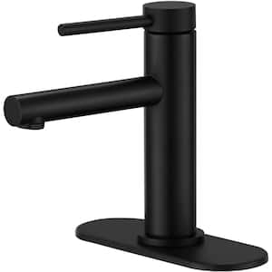 Single Handle Single Hole Bathroom Faucet Brass Modern Sink Basin Faucets with Deckplate Included in Matte Black