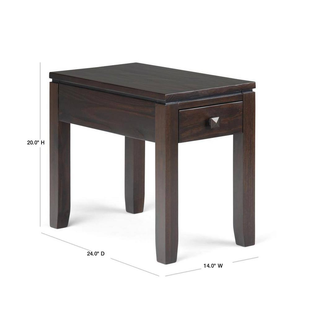 Cosmopolitan Mahogany Brown Solid Pine Narrow Side Table with Storage
