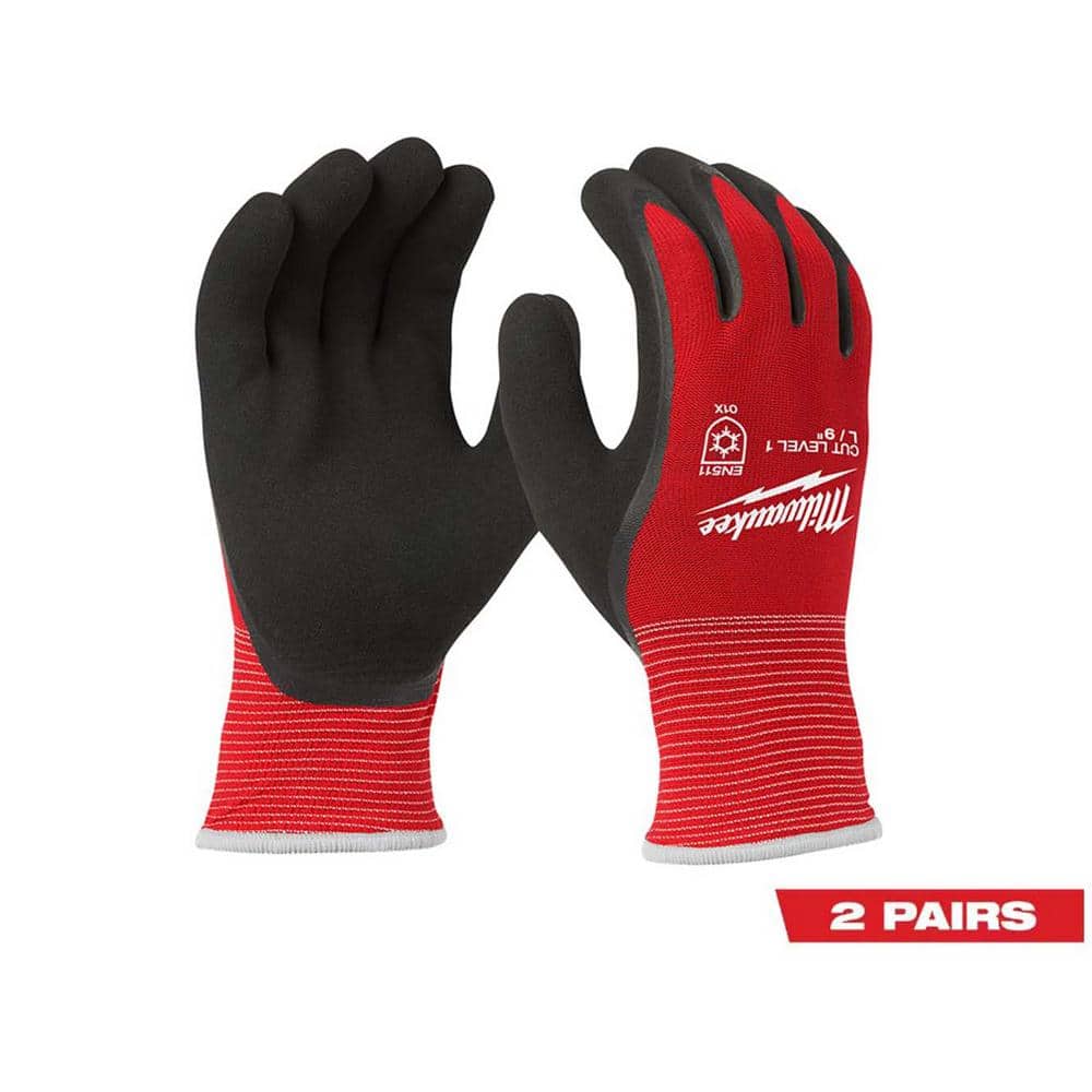 Large Red Latex Level 1 Cut Resistant Insulated Winter Dipped Work Gloves (2-Pack) price history on PriceWatchPro