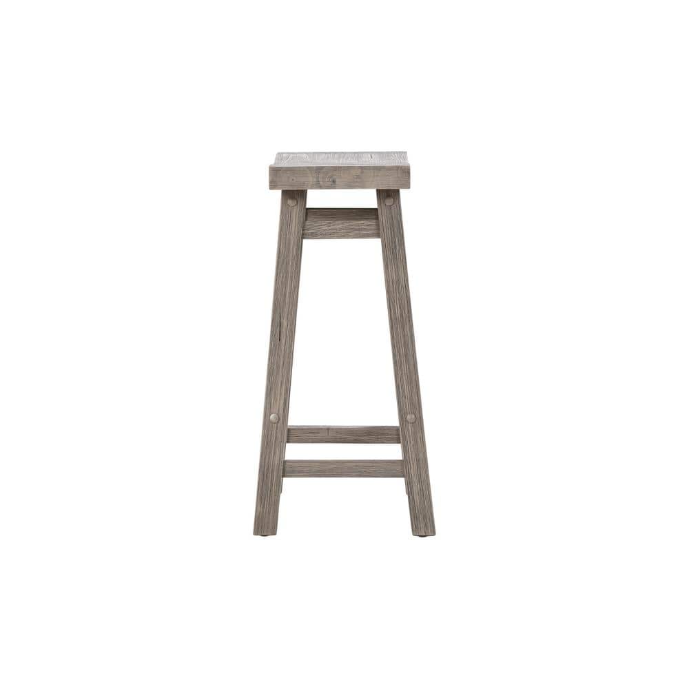 Rustic Acacia Wood Saddle Backless Counter Stools, Storm Gray - Set of 2
