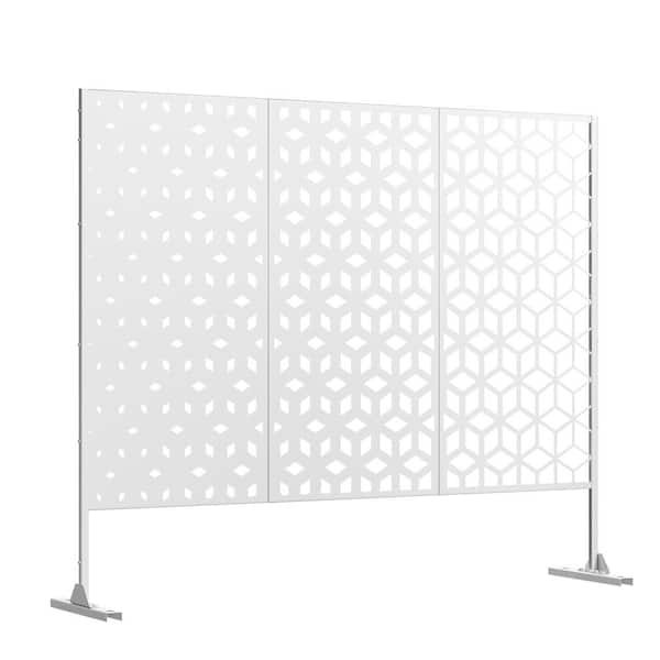 Lirago 48 in. W x75 in. H White Galvanized Outdoor Decorative Privacy Screen Panels