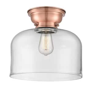 Bell 12 in. 1-Light Antique Copper Flush Mount with Clear Glass Shade