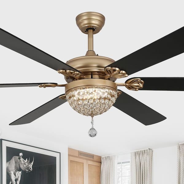Nova65 in. Indoor Modern Glam Crystal Black Ceiling Fan with LED Lights, 6-Speed Quiet Reversible Ceiling Fan w/ Remote