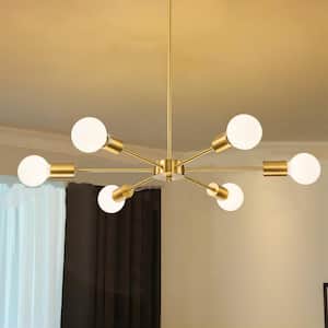 Highlandville 6-Light Brass Mid-Century Modern Linear Sputnik Atomic Chandelier for Kitchen Dining/Living Room