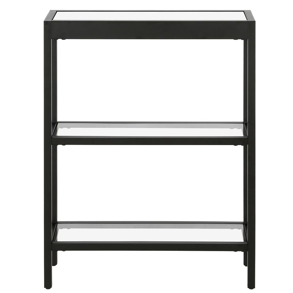 Sleek Blackened Bronze and Tempered Glass Console Table with Storage