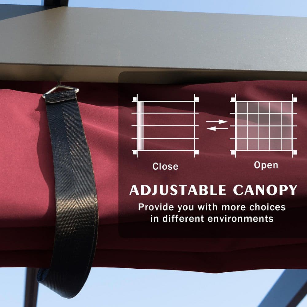 Burgundy Aluminum Outdoor Pergola with Retractable Canopy, 10 ft. x 10 ft.