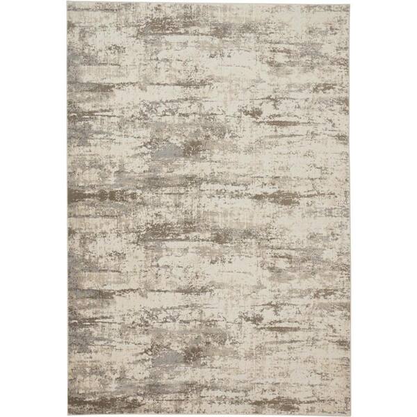 Weave & Wander Frida Ivory/Gray/Brown 8 ft. x 10 ft. Distressed Polyester Area Rug