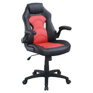 Black and Red Office Chair with Padded Seat and Curved Track Arms