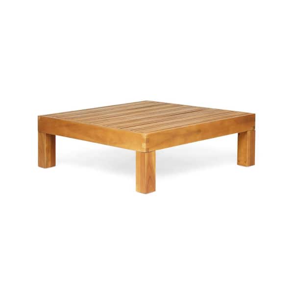 29.5 in. Square Teak Acacia Wood Outdoor Slatted Coffee Table, Low Profile