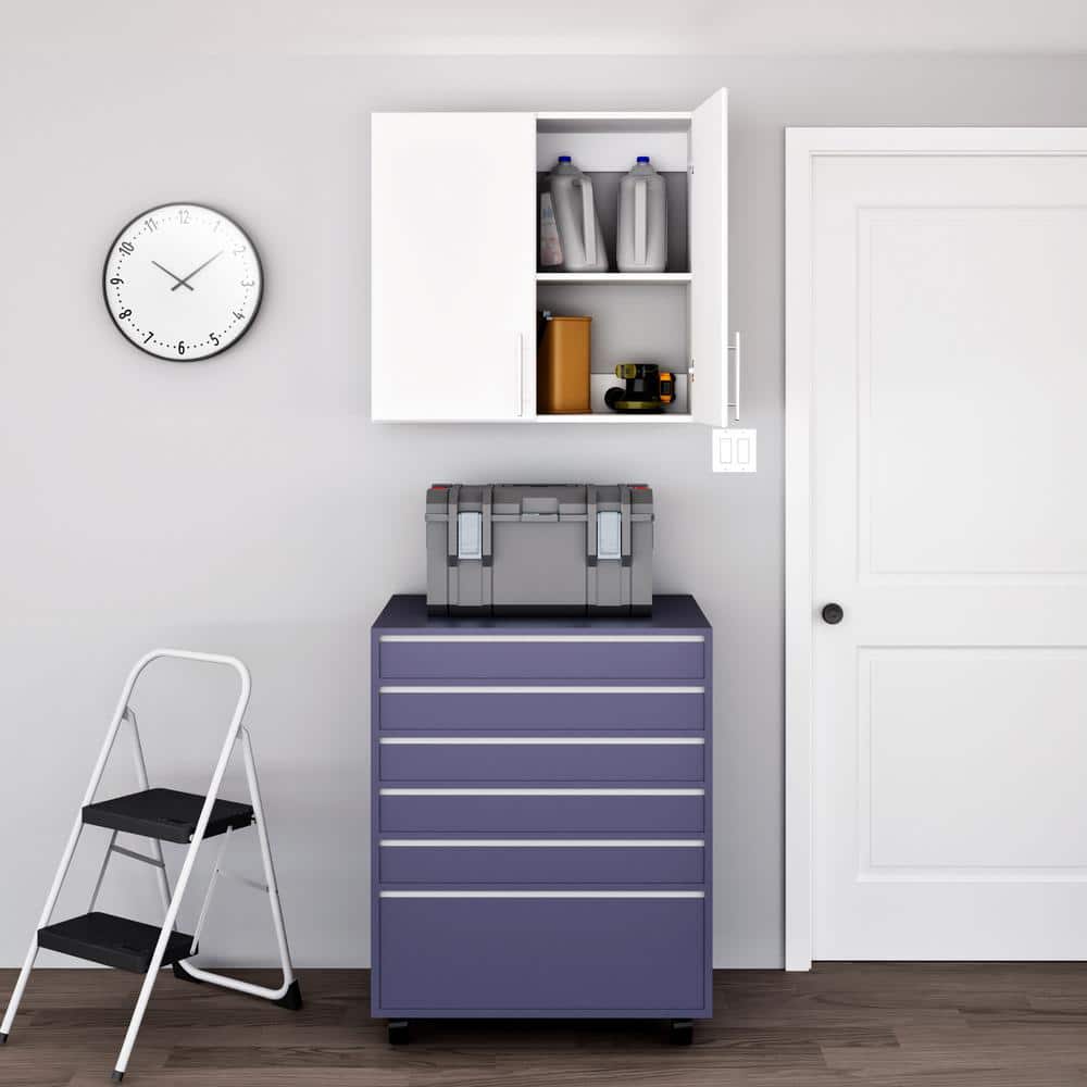 White Composite Wall Cabinet with Adjustable Shelving