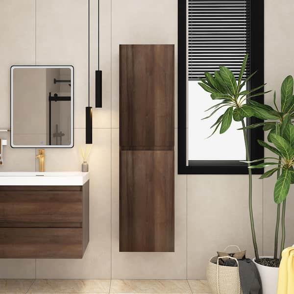 Staykiwi 15.8 in. W x 11.8 in. D x 59 in. H Brown MDF Wall Mounted Linen Cabinet in Grey Oak