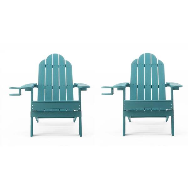 LUE BONA Lake Blue Foldable Plastic Outdoor Patio Adirondack Chair with