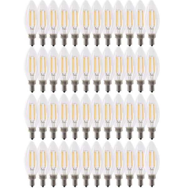 100-Watt Equivalent B10 E12 Candelabra Dimmable Filament CEC Clear Chandelier LED Light Bulb Daylight 5000K (48-Pack)