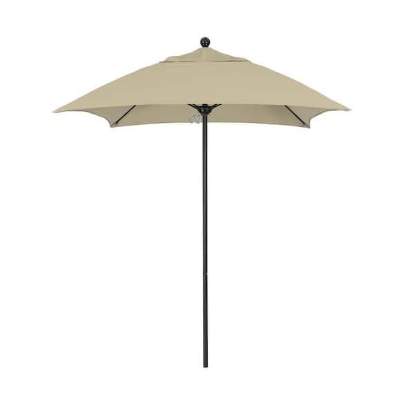 California Umbrella 6 ft. Square Black Aluminum Commercial Market Patio Umbrella with Fiberglass Ribs Push Lift in Antique Beige Sunbrella