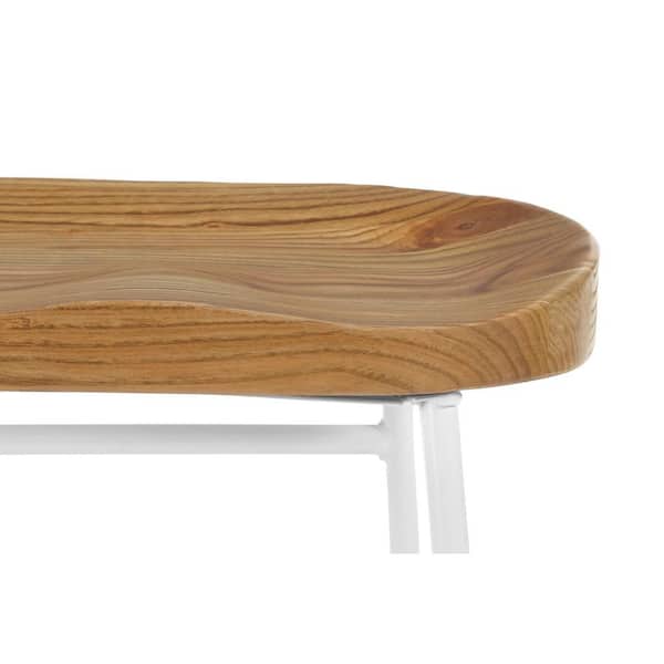 Modern White Metal Backless Counter Stool with Wood Seat (Set of 2)