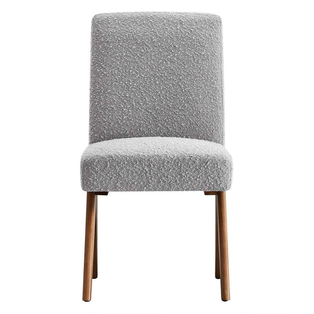 Light Gray Boucle Upholstered Side Chair with Wood Legs