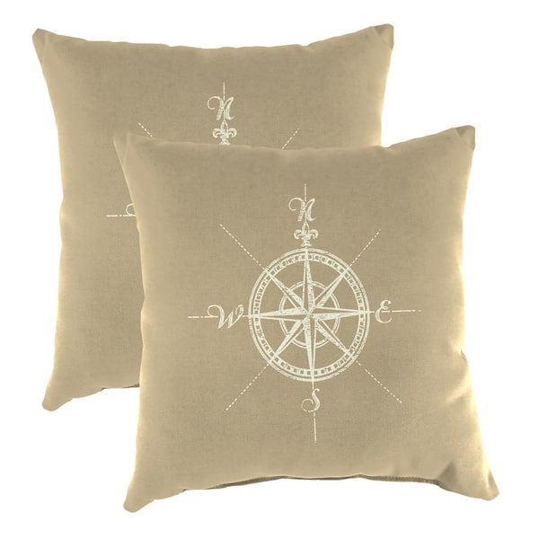 Jordan Manufacturing 16 in. L x 16 in. W x 4 in. T Square Outdoor Throw Pillow in Compass Khaki (2-Pack)