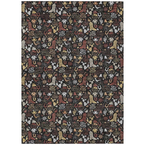Chantille Machine Washable Indoor/Outdoor Abstract ACN2613 Black 5 ft. x 7 ft. 6 in. Area Rug