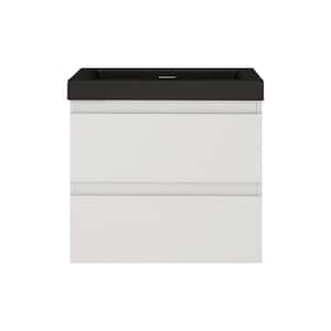 24 in. W x 19.5 in. D x 22.5 in. H Single Sink Wall-Mounted Bath Vanity in White with Black Resin Top