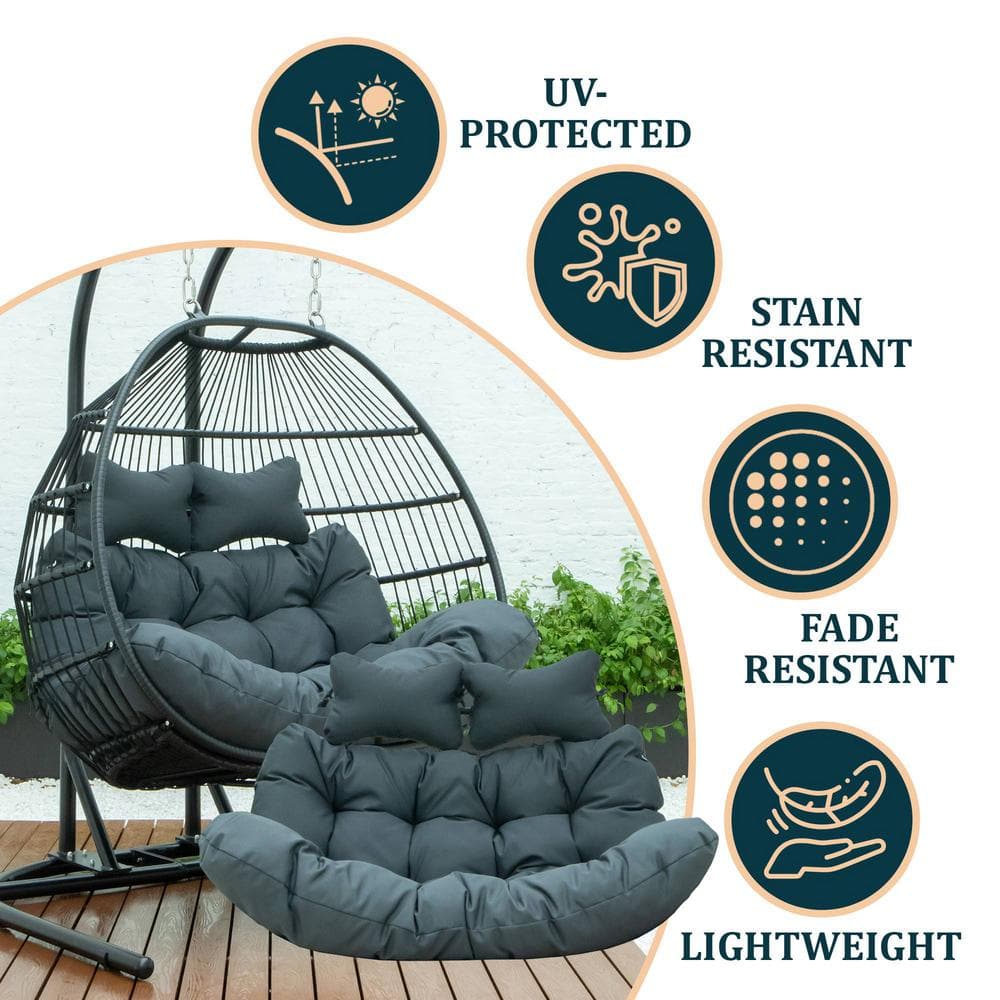 Charcoal Upholstered Hanging Egg Swing Cushion with Headrest