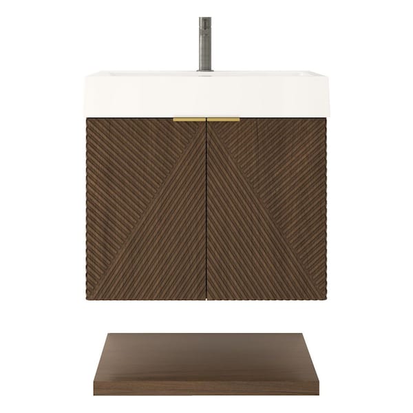 Stella 24 in. W x 20 in. D x 22 in. H Single Sink Chestnut Brown Bath Vanity with White Acrylic Top Floating Lower Shelf
