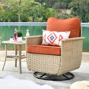 Athena Biege 2-Piece Wicker Outdoor Patio Conversation Set with Orange Red Cushions and Swivel Chairs
