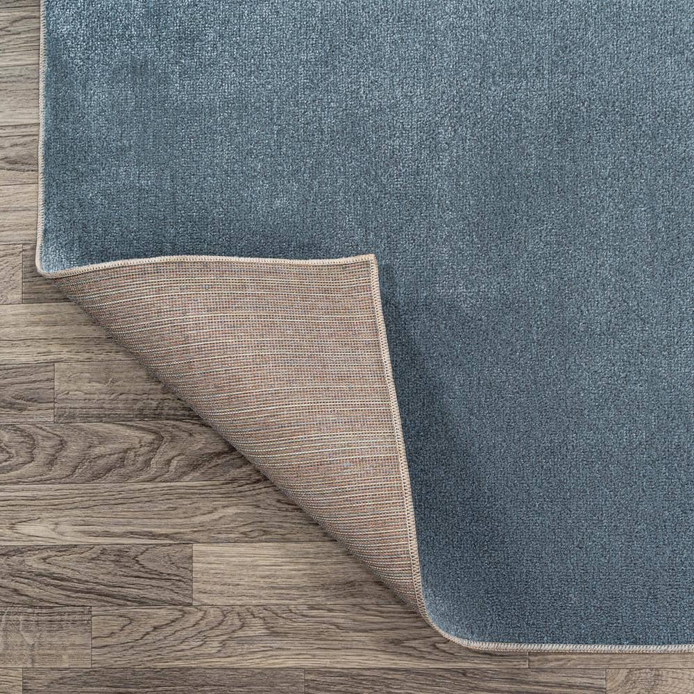 Blue Solid Synthetic 4' x 6' Washable Area Rug