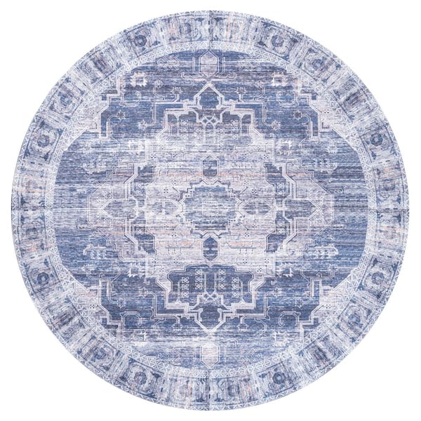 Alanya Ornate Navy/Cream 8 ft. Medallion Machine-Washable Round Area Rug