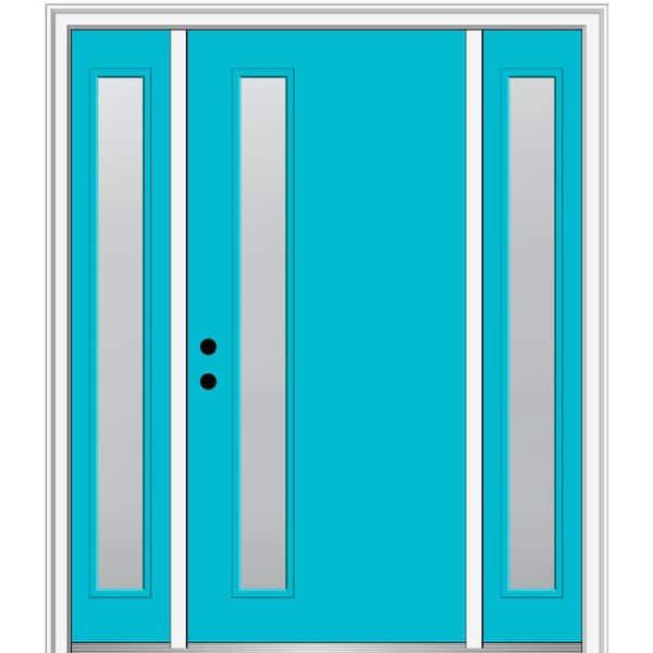 MMI Door 68.5 in. x 81.75 in. Viola Right-Hand Inswing 1-Lite Frosted Painted Fiberglass Smooth Prehung Front Door with Sidelites