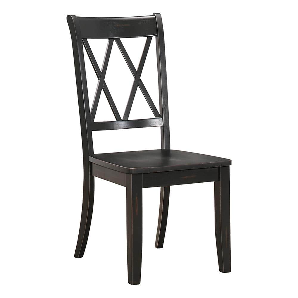 Rustic Black Wood Side Chair with Double-X Back, Set of 2