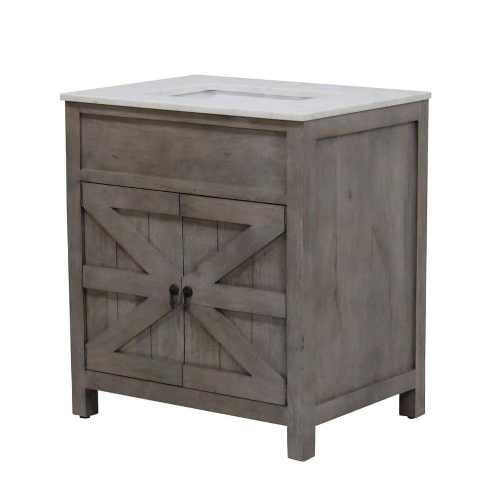 30 in. W x 21 in. D Bath Vanity in White Pigment with Marble Vanity Top in 