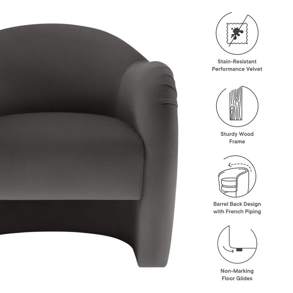 Storm Gray Velvet Barrel Swivel Accent Chair with Wood Frame