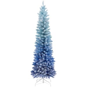 6 ft. Blue Unlit Gradient Snow Flocked Artificial Christmas Tree with 435 Lush Branch Tips