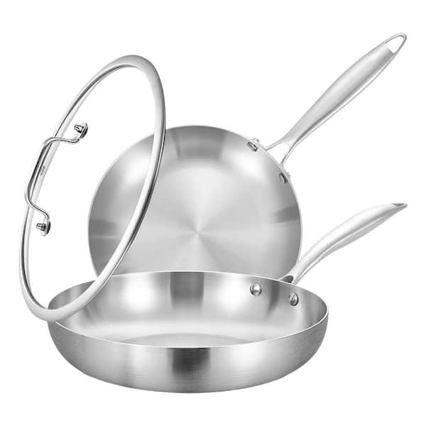 Tri-Ply Stainless Steel Nonstick Saute Pan with Lid, Fast Heating Skillet for Induction and Oven Cooking, 1-Piece