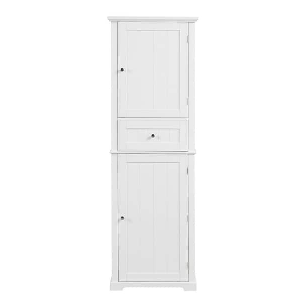 JimsMaison 22 in. W x 11 in. D x 67.7 in. H White MDF Freestanding Linen Cabinet with Adjustable Shelf