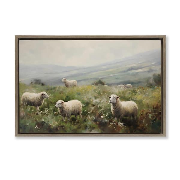 Misty Sheep Pasture by Petal Prints Design 1 Piece Brown Floater Frame Nature Graphic Art Print 21 in. x 31 in.